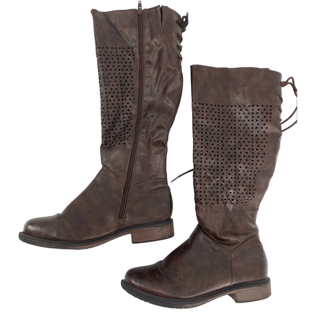 Valenti Franco BARCELONA women 8.5 BROWN mid calf lace up round toe heel BOOTS